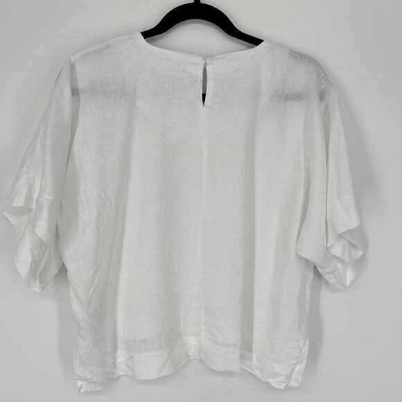 DKNY Pure White Linen Boxy Dolman Sleeve Cropped Hem Blouse Small - Picture 5 of 9